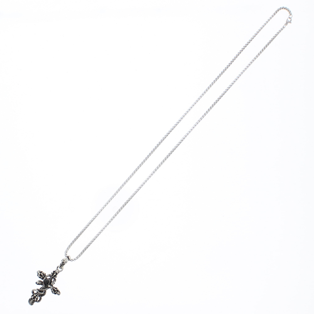 Zac's Alter Ego - Skulls, Snake & Cross Chain Necklace with Black Diamante Stone Ketting - Zilverkleurig